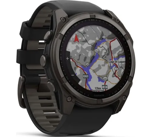 Умные часы Garmin Fenix 8 Solar, Sapphire 51мм титановый угольно-серый с DLC-покрытием и черным ремешком