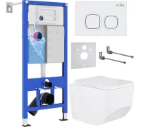 Унитаз подвесной Roxen Boro в комплекте с инсталляцией StounFix Dual Fresh 6 в 1 540025 кнопка: белый глянец