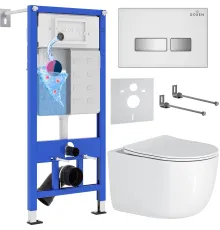 Унитаз подвесной Roxen Vortex Tornado в комплекте с инсталляцией StounFix Dual Fresh 6 в 1 964605 кнопка: белое стекло
