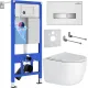 Унитаз подвесной Roxen Vortex Tornado в комплекте с инсталляцией StounFix Dual Fresh 6 в 1 964605 кнопка: белое стекло