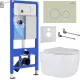 Унитаз подвесной Roxen Porto в комплекте с инсталляцией StounFix Dual Fresh 6 в 1 966219 кнопка: бежевый