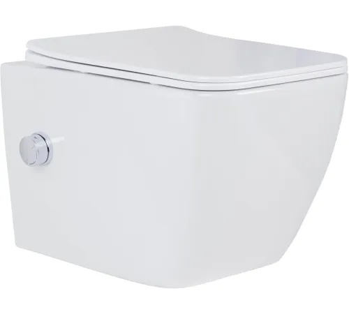Унитаз подвесной Roxen Cube bidet в комплекте с инсталляцией StounFix Dual Fresh 6 в 1 968439 кнопка: сатин