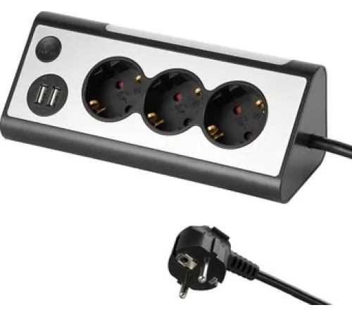 Удлинитель Electraline 62512 1.5 м, серебристый/черный