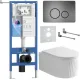 Унитаз подвесной Roxen Antares Tornado Long в комплекте с инсталляцией StounFix Dual Fresh 6 в 1 868439 кнопка: брашированное золото матовая