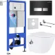Унитаз подвесной Roxen Antares Bidet в комплекте с инсталляцией StounFix Dual Fresh 6 в 1 963184 кнопка: черное стекло