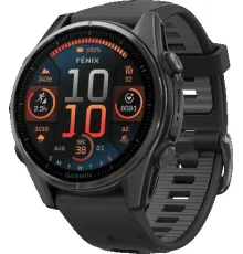 Умные часы Garmin Fenix 8 Sapphire 43мм титановый угольно-черный DLC, пепельно-серый ремешок