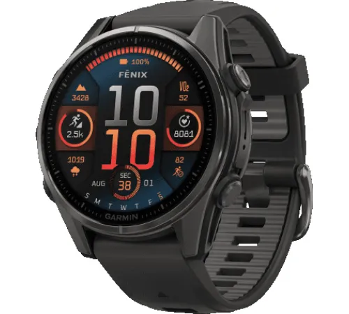 Умные часы Garmin Fenix 8 Sapphire 43мм титановый угольно-черный DLC, пепельно-серый ремешок