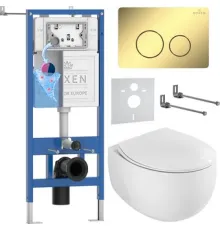 Унитаз подвесной Roxen EGG в комплекте с инсталляцией StounFix Dual Fresh 6 в 1 868477 кнопка: золото глянцевая