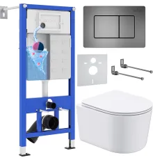 Унитаз подвесной Roxen Simple Compact в комплекте с инсталляцией StounFix Dual Fresh 6 в 1 954681 кнопка: оружейная сталь