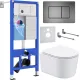 Унитаз подвесной Roxen Simple Compact в комплекте с инсталляцией StounFix Dual Fresh 6 в 1 954681 кнопка: оружейная сталь