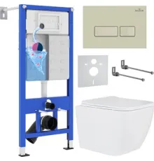 Унитаз подвесной Roxen Cube в комплекте с инсталляцией StounFix Dual Fresh 6 в 1 966634 кнопка: бежевый