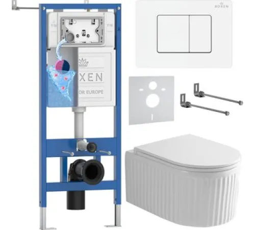 Унитаз подвесной Roxen Royal Matt в комплекте с инсталляцией StounFix Dual Fresh 6 в 1 868649 кнопка: брашированное золото