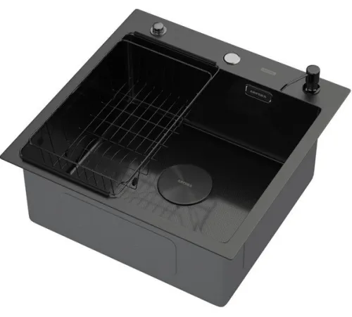Кухонная мойка ARFEKA ECO AR мойка 500*500 POP-UP, коландер F, дозатор BLACK DECOR MILLET GRAINS