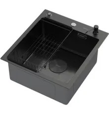 Кухонная мойка ARFEKA ECO AR мойка 450*500 POP-UP, коландер F, дозатор BLACK DECOR VOLCANIC ROCK