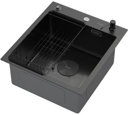 Кухонная мойка ARFEKA ECO AR мойка 450*500 POP-UP, коландер F, дозатор BLACK DECOR VOLCANIC ROCK