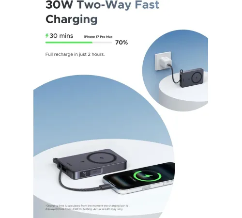 Внешний аккумулятор Ugreen MagFlow PB773 10000mAh серый