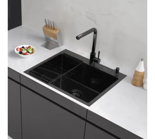 Кухонная мойка ARFEKA ECO AR мойка 600*500, коландер F, дозатор BLACK DECOR MILLET