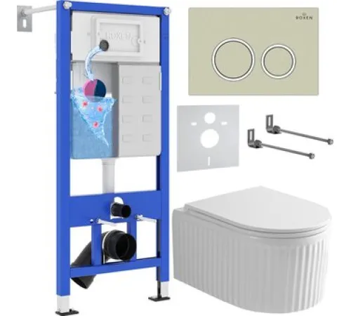 Унитаз подвесной Roxen Royal Matt в комплекте с инсталляцией StounFix Dual Fresh 6 в 1 968249 кнопка: пастель бежевый