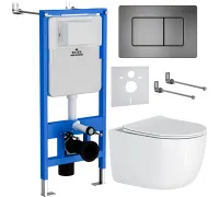 Унитаз подвесной Roxen Vortex Tornado в комплекте с инсталляцией StounFix Dual Fresh 6 в 1 964579 кнопка: оружейная сталь