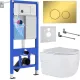 Унитаз подвесной Roxen Porto в комплекте с инсталляцией StounFix Dual Fresh 6 в 1 968015 кнопка: золото глянцевое