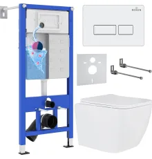 Унитаз подвесной Roxen Cube в комплекте с инсталляцией StounFix Dual Fresh 6 в 1 571468 кнопка: белый глянец