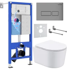 Унитаз подвесной Roxen Simple Compact в комплекте с инсталляцией StounFix Dual Fresh 6 в 1 943570 кнопка: хром матовый