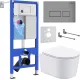 Унитаз подвесной Roxen Simple Compact в комплекте с инсталляцией StounFix Dual Fresh 6 в 1 943570 кнопка: хром матовый