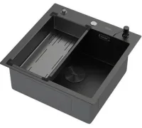 Кухонная мойка ARFEKA Eco AR мойка 500*500 POP-UP, коландер G, дозатор BLACK DECOR