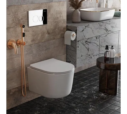 Унитаз подвесной Roxen Simple Compact в комплекте с инсталляцией StounFix Dual Fresh 6 в 1 913681 кнопка: хром глянец