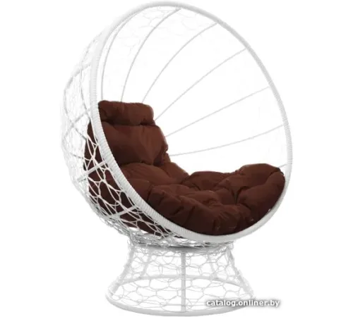 Кресло M-Group Кокос на подставке 11590105 белый ротанг/коричневая подушка