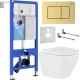 Унитаз подвесной Roxen Antares в комплекте с инсталляцией StounFix Dual Fresh 6 в 1 968454 кнопка: брашированное золото