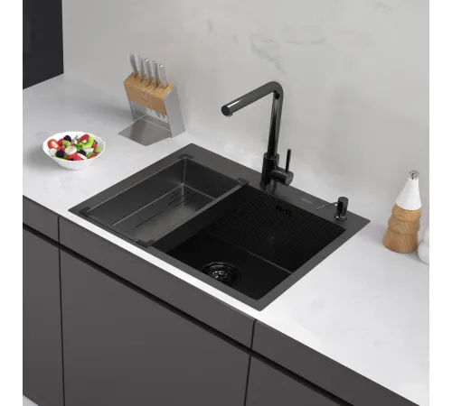 Кухонная мойка ARFEKA Eco AR мойка 600*500, коландер G, дозатор Black Decor