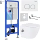 Унитаз подвесной Roxen Antares Bidet в комплекте с инсталляцией StounFix Dual Fresh 6 в 1 934445 кнопка: белый глянец