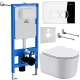 Унитаз подвесной Roxen Simple Compact в комплекте с инсталляцией StounFix Dual Fresh 6 в 1 913681 кнопка: хром глянец