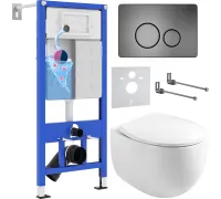 Унитаз подвесной Roxen Egg в комплекте с инсталляцией StounFix Dual Fresh 6 в 1 964237 кнопка: оружейная сталь