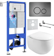 Унитаз подвесной Roxen Egg в комплекте с инсталляцией StounFix Dual Fresh 6 в 1 964237 кнопка: оружейная сталь