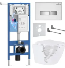 Унитаз подвесной Roxen Antares Tornado Long в комплекте с инсталляцией StounFix Dual Fresh 6 в 1 868446 кнопка: белый/хром глянцевая