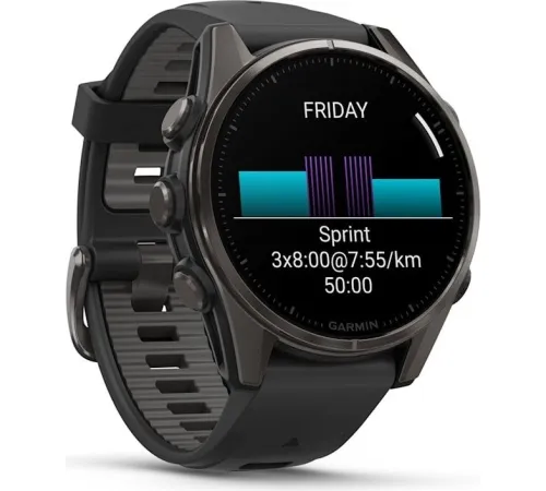 Умные часы Garmin Fenix 8 Sapphire 43мм титановый угольно-черный DLC, пепельно-серый ремешок