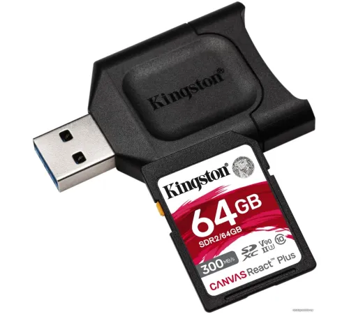Карта памяти Kingston Canvas React Plus SDXC 64GB MLPR2/64GB с кардридером