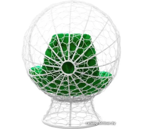 Кресло M-Group Кокос на подставке 11590104 белый ротанг/зеленая подушка