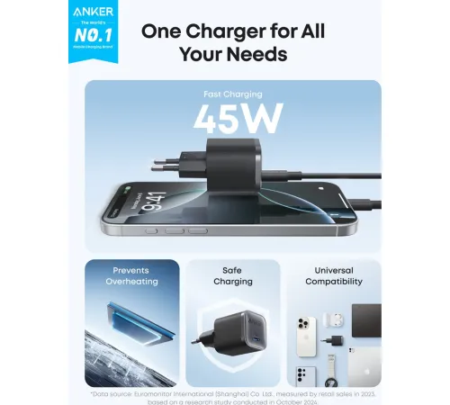 Сетевое зарядное Anker Nano Charger A2692 45W черный