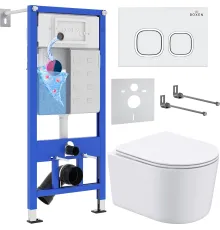 Унитаз подвесной Roxen Simple Compact в комплекте с инсталляцией StounFix Dual Fresh 6 в 1 916803 кнопка: белый глянец