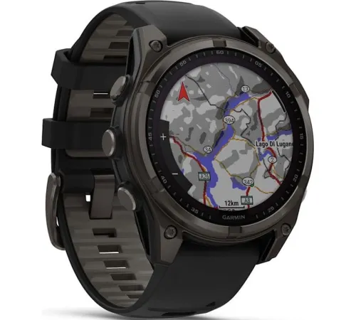 Умные часы Garmin Fenix 8 Solar, Sapphire 47мм титановый угольно-серый DLC с черным ремешком