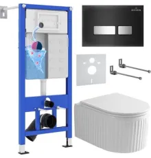 Унитаз подвесной Roxen Royal Matt в комплекте с инсталляцией StounFix Dual Fresh 6 в 1 968297 кнопка: черный/хром