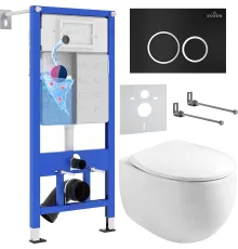 Унитаз подвесной Roxen Egg в комплекте с инсталляцией StounFix Dual Fresh 6 в 1 964010 кнопка: черный матовый