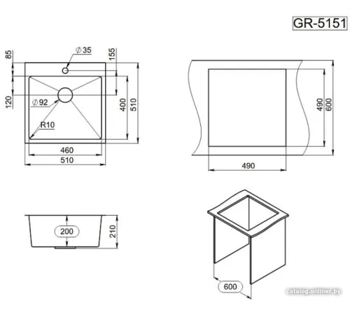 Кухонная мойка Granula GR-5151 золото сатин