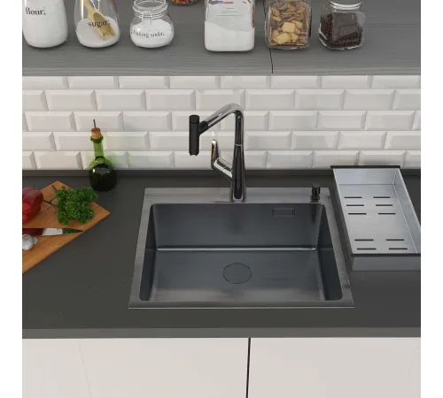 Кухонная мойка Roxen Simple 560220-60B PVD графит с коландером и дозатором