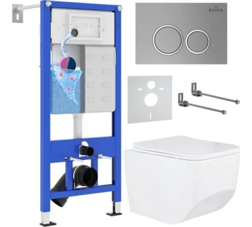 Унитаз подвесной Roxen Boro One Rimless 6 в 1 StounFix Dual Fresh 532055 кнопка: матовая