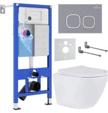 Унитаз подвесной Roxen Antares 530185-01 в комплекте с инсталляцией StounFix Dual Fresh 6 в 1 966332 кнопка: серый бетон