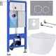 Унитаз подвесной Roxen Antares 530185-01 в комплекте с инсталляцией StounFix Dual Fresh 6 в 1 966332 кнопка: серый бетон